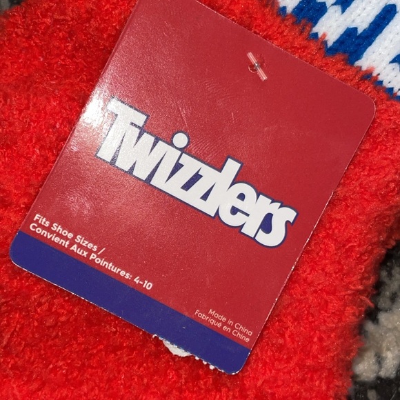 •HERSEY•NWT CRAZY TWIZZLERS RED FUZZY FLEECE KNIT NOVELTY SOCKS SIZE 4-10 WOMENS - Picture 3 of 4